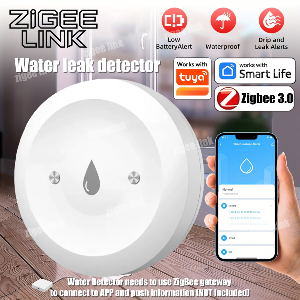 Water Alarm Sensor - Détecteur de fuite d'eau intelligent ZigBee