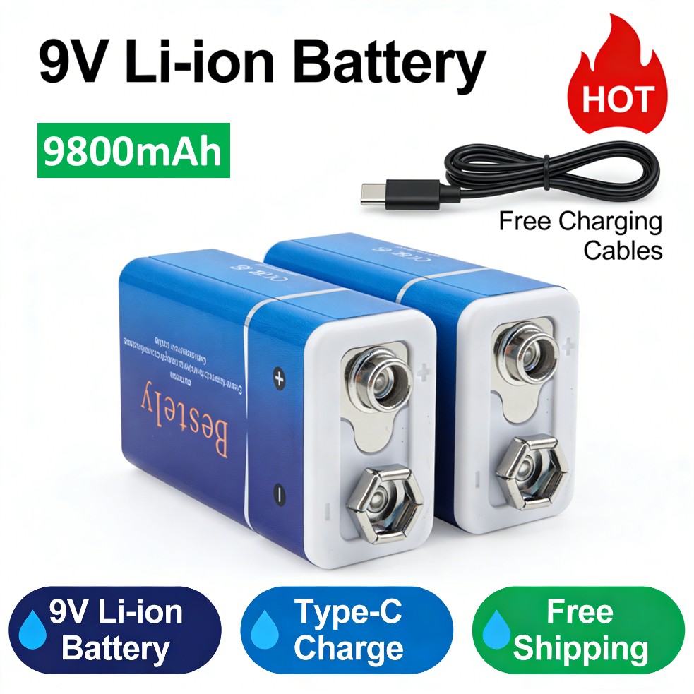 Smoke Detector Interconnected - Batterie rechargeable 9V, grande capacité 9800mAh,